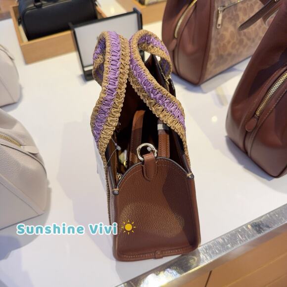 NWT Coach Smith Tote Bag 24 CBG91 Straw Leather Gold/Redwood Multi - Picture 3 of 11